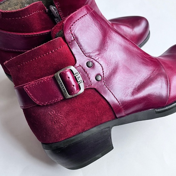 Fly London Boho Red Leather Ankle Boots Booties Size EUR 41 US 10-10.5 - Picture 4 of 10